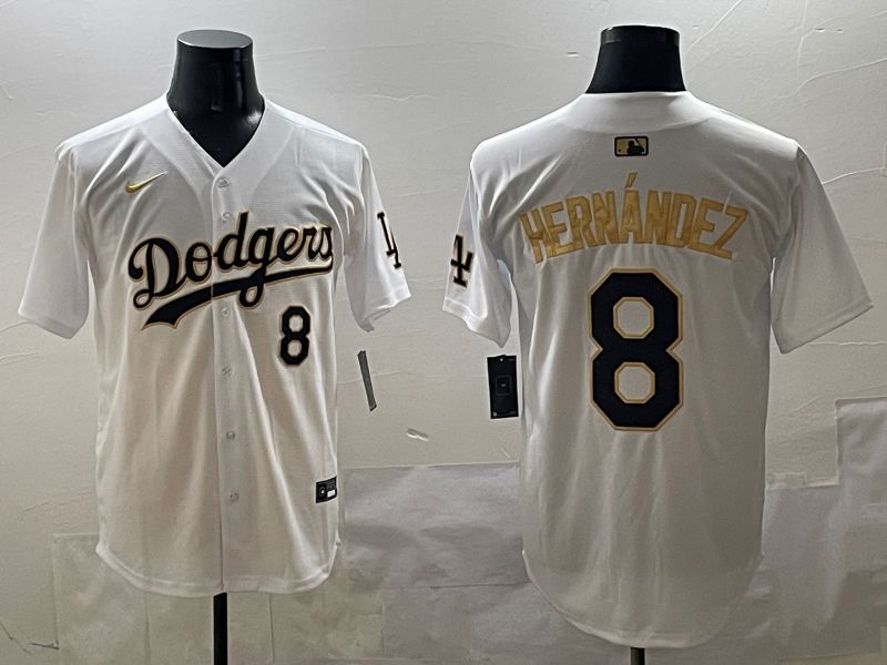 Men Los Angeles Dodgers 8 Hernandez White Gold Nike 2025 MLB Jersey style 424